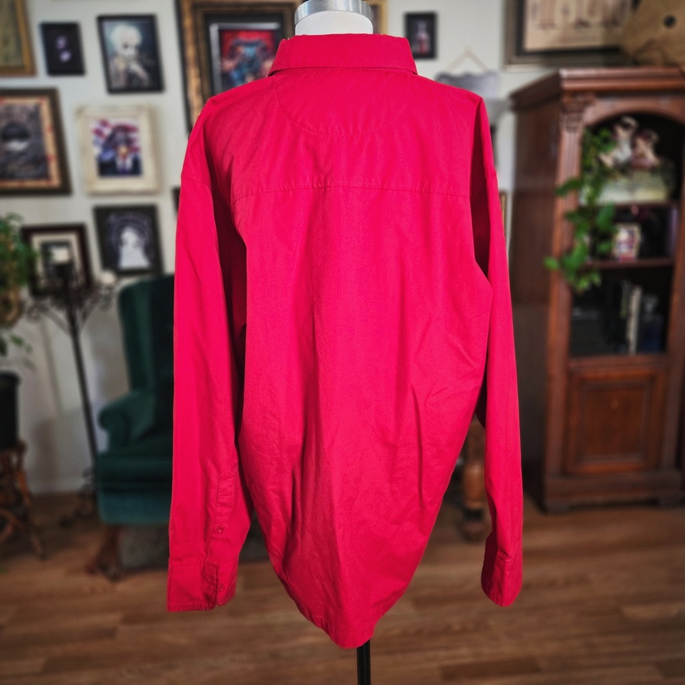 Russo Wear Red Long Sleeve Button Up Shirt Travel Map Graphic Streetwear - Picture 3 of 8